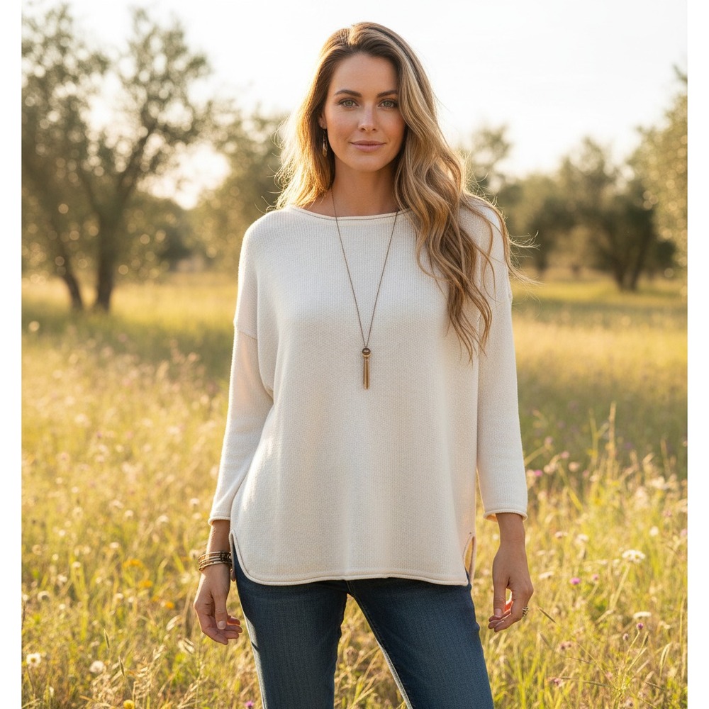 Marc O'Polo S Sweater Cream Oversized Pleated Minimalist Boho Academia Cottage